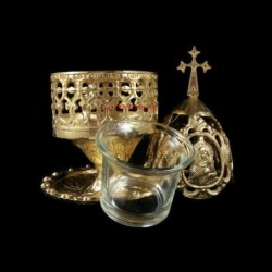 Obiecte bisericesti | Candela de masa din metal auriu 21cm | 15125