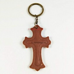 Obiecte bisericesti | Breloc cu cruce din piele maro | 11505