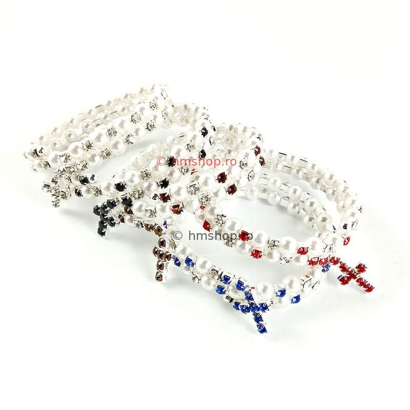 Obiecte bisericesti | Bratara spirala metalica perle de plastic | 11026