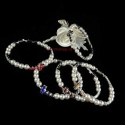 Obiecte bisericesti | Bratara rigida metalica perle de plastic si strasuri | 11155