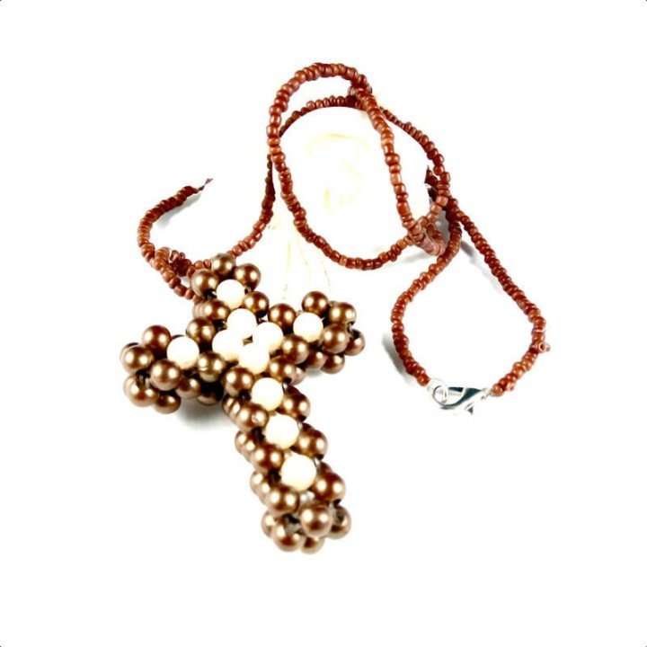 Obiecte bisericesti | Colier cruce din bile de plastic | 11826