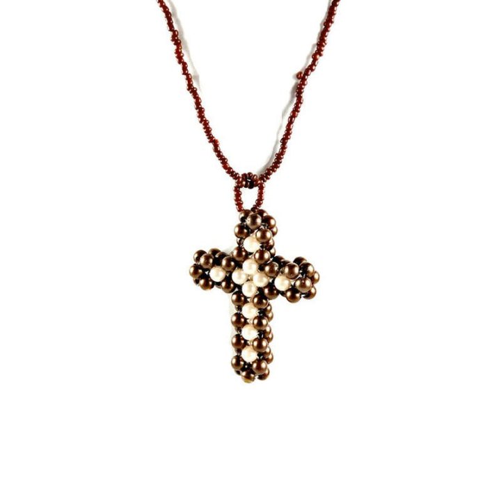 Obiecte bisericesti | Colier cruce din bile de plastic | 11826