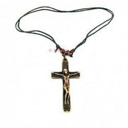 Obiecte bisericesti | Colier cruce sculptata din plastic maro | 11829