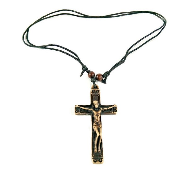 Obiecte bisericesti | Colier cruce sculptata din plastic maro | 11829