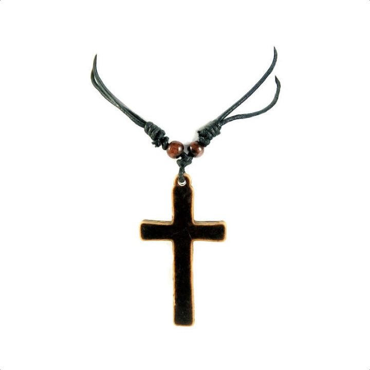 Obiecte bisericesti | Colier cruce sculptata din plastic maro | 11829