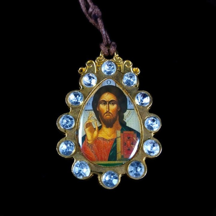 Obiecte bisericesti | Colier medalion metalic oval cu iconita | 11868