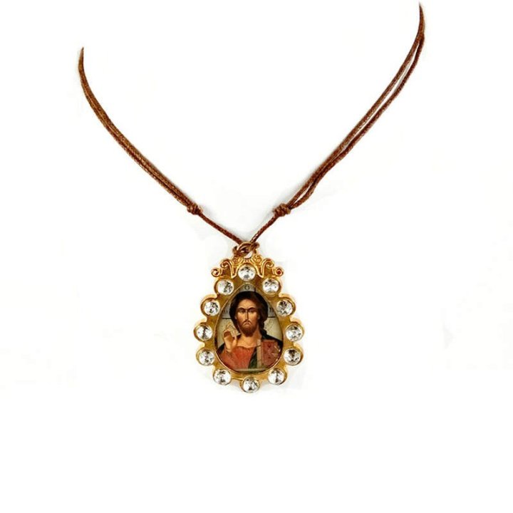 Obiecte bisericesti | Colier medalion metalic oval cu iconita | 11868