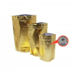 Pungi aurii stand-up cu supapă și fermoar 12x20cm