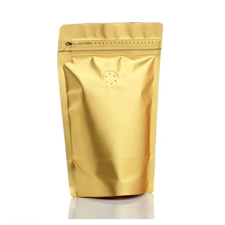 Pungi aurii stand-up cu supapă și fermoar 13.5x26.5 cm