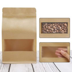 Pungi stand-up cu fund plat, fermoar si fereastra 20x30x8cm