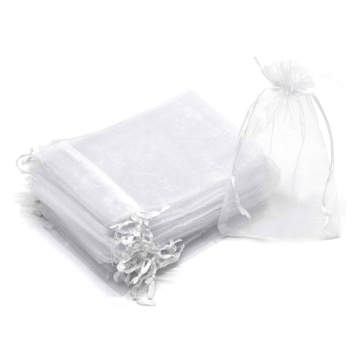 Săculeți organza dreptunghiulari 9x12cm (set 50 buc) - Alb