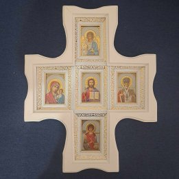 Crucifix din lemn cu iconițe