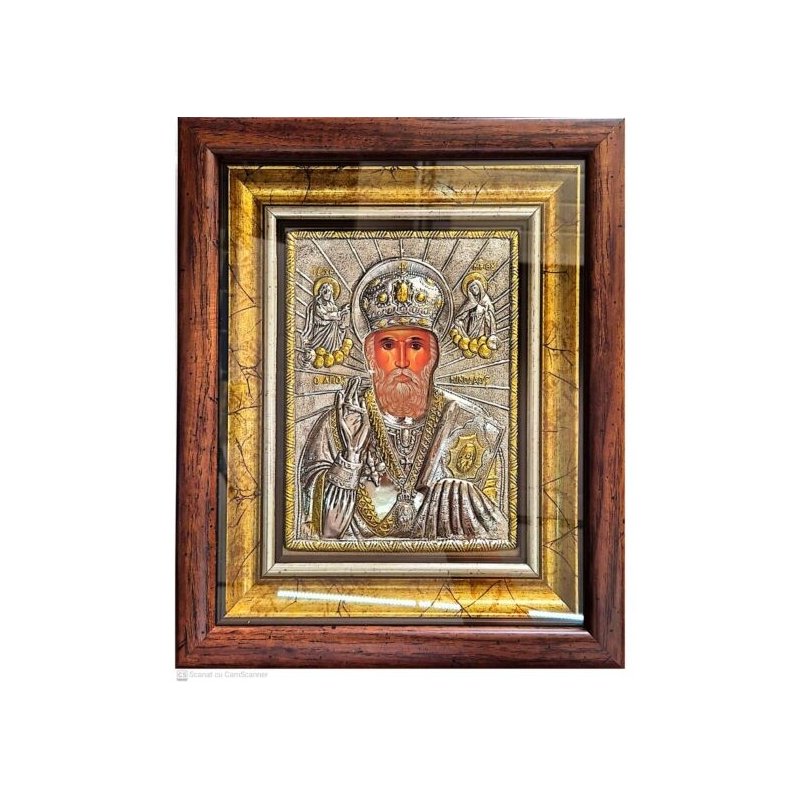 Icoană argintată cu  Sfantul Nicolaie
