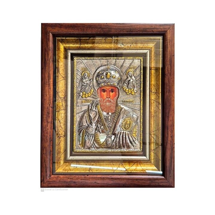Icoană argintată cu  Sfantul Nicolaie